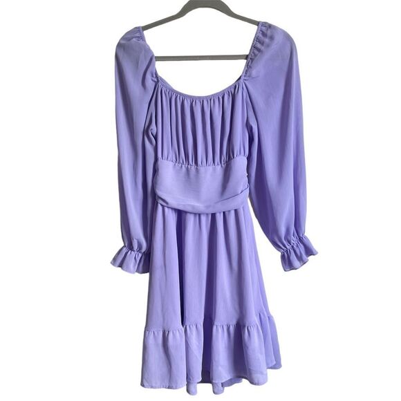 EXLURA Purple Square Neck Boho Mini Dress Medium - Picture 4 of 12